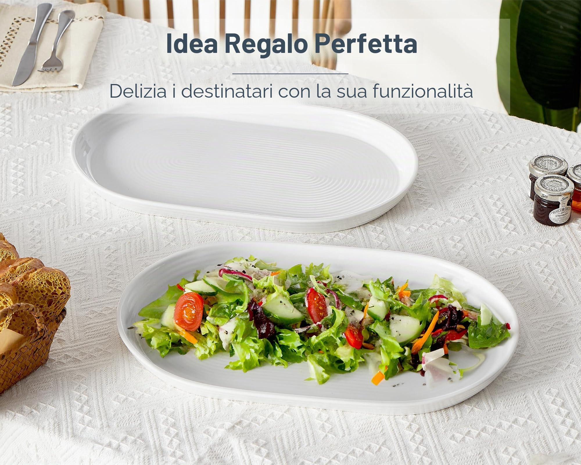 ONEMORE Piatti da portata in ceramica da 40,6 cm per intrattenimento, set di 2 grandi piatti ovali, lavabili in lavastoviglie, adatti al forno, per cibo, carne, pesce, feste, in porcellana, per il
