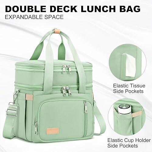 Miniatura 6 de Lonchera para hombres y mujeres, bolsa de almuerzo aislada de doble cubierta, enfriador grande a prueba de fugas, bolsas de almuerzo de doble