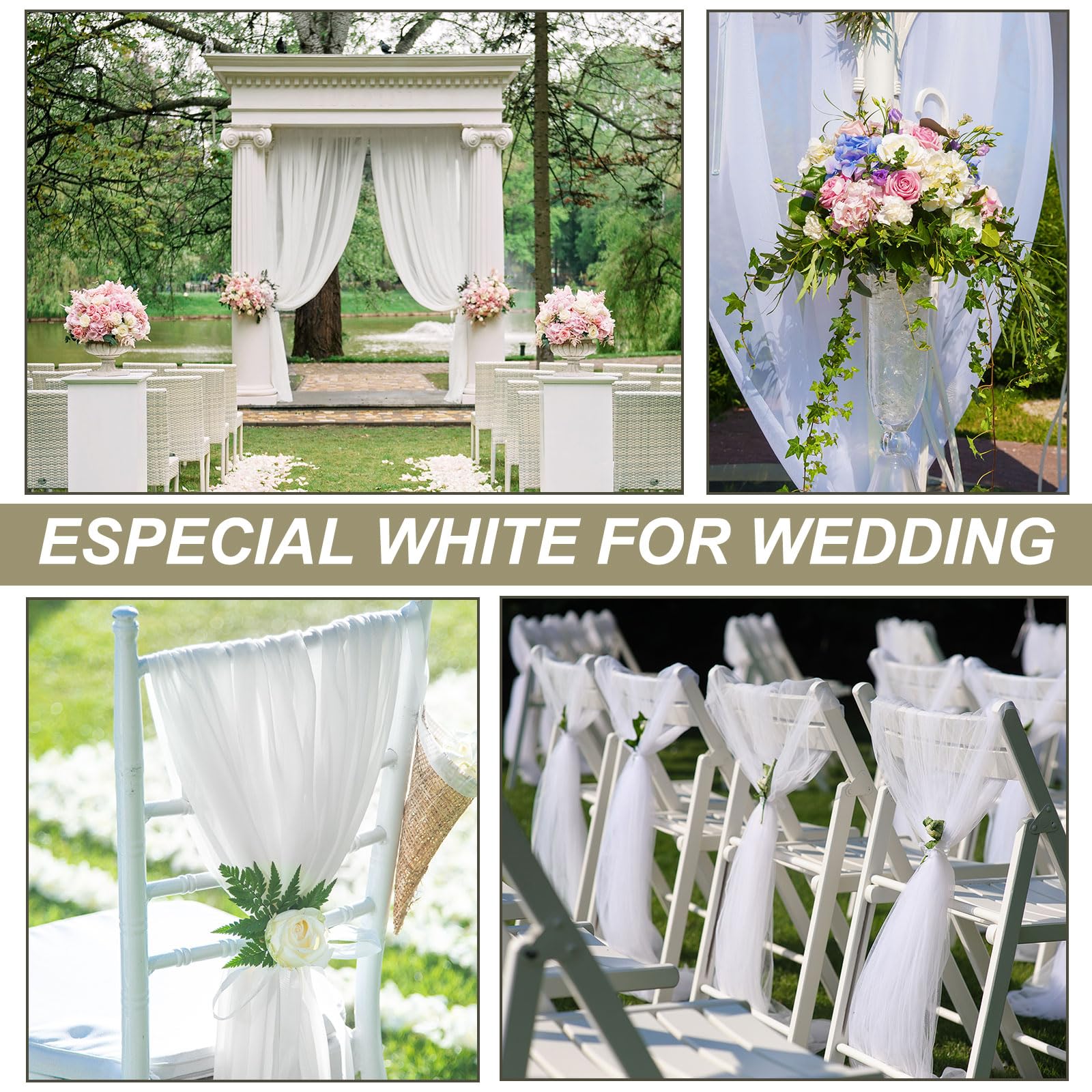 Rotolo Tulle 10m X 48cm Per Matrimoni - Decorazione Elegante, Bianco Puro