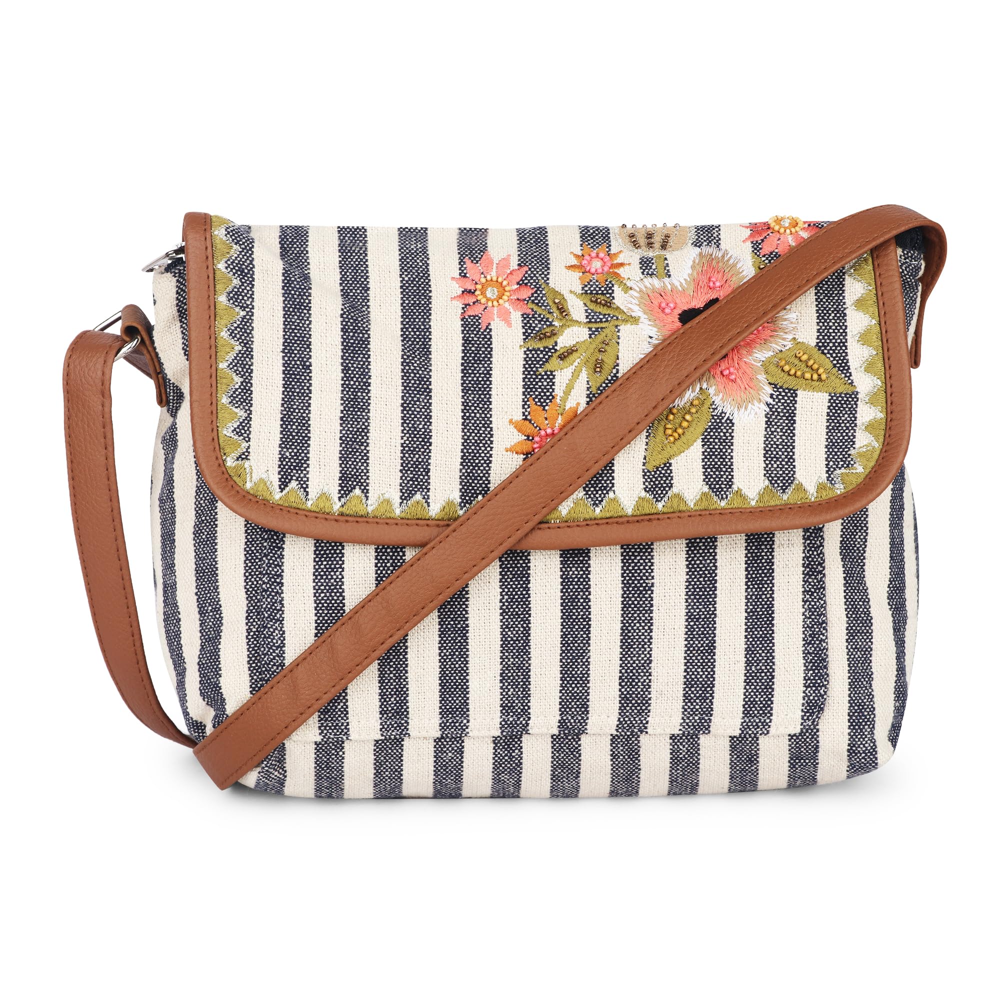 VASA Blue Sling Bag Women's Blue Stripe Sling bag with trim Cross Body Ladies Purse Handbag of Girl