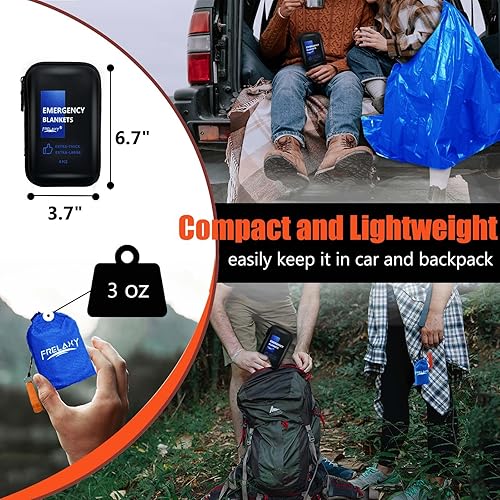 Vista 15 de Frelaxy Paquete de 2/4 mantas de emergencia, extra gruesas, extra grandes, con silbatos, bolsas de almacenamiento y funda de EVA Naranja - Paquete