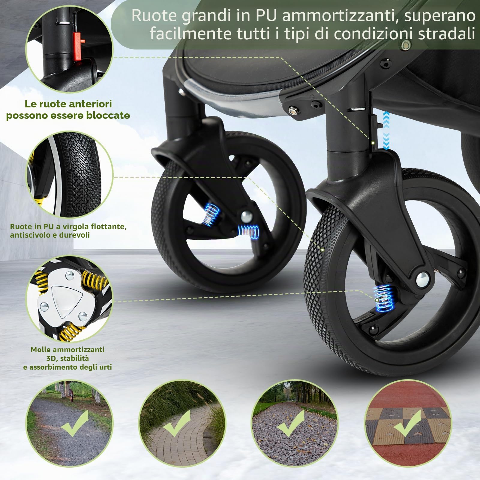 Zkiprm Sistema Viaggio 3 in 1 Passeggino con Seggiolino Auto R129, Reversibile, Pieghevole Un Clic, Ruote PU Antishock, Telaio in Alluminio Leggero, Copripioggia (0-4 Anni) Nero