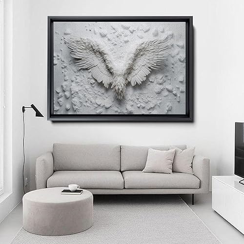 Miniatura 4 de White Angel Wing Painting on Canvas, Abstract Modern Minimalist 3D Texture Acrylic Artwork for Tranquil Bedroom Wall Art Decor