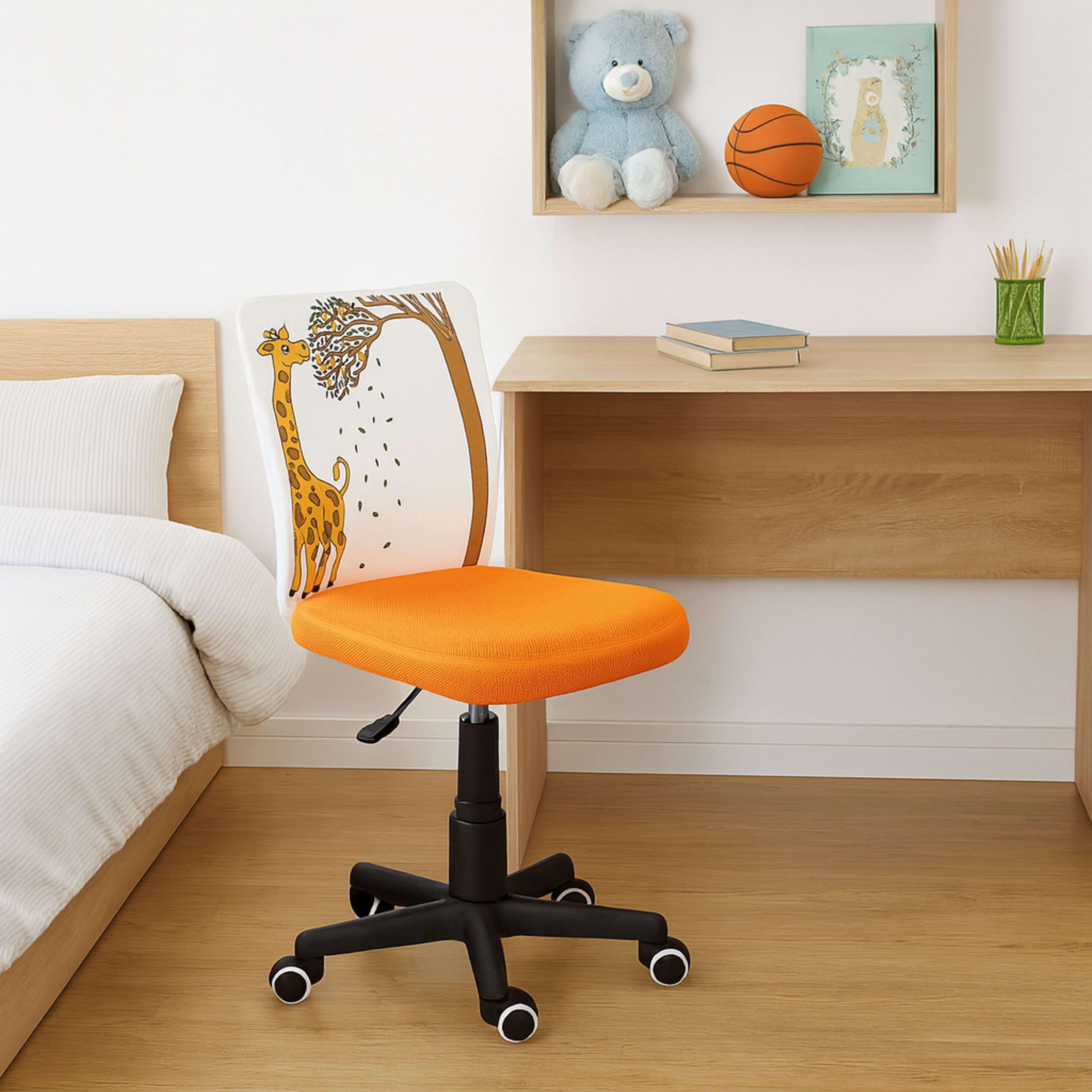 Miroytengo Silla Infantil Pintame Jirafa en Color Naranja y Blanco con Ruedas. Rotuladores Incluidos 77x39 cm
