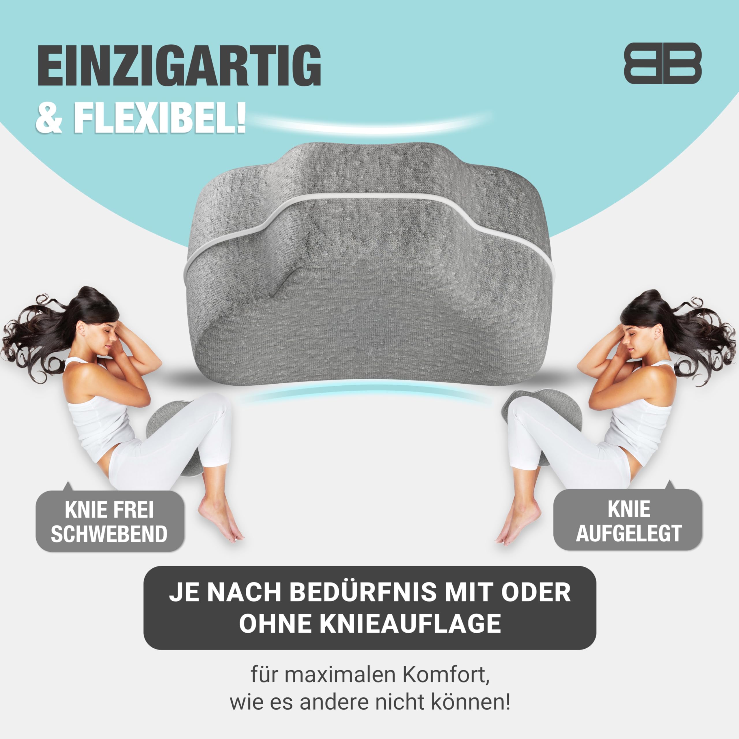 BACK BODYGUARD Kniekissen Seitenschläfer - Beinkissen - Seitenschläferkissen mit Bezug - Lagerungskissen Erwachsene - Beinkissen - Knie Kissen Seitenschläfer - Knierolle (Kissen + Grauer Bezug)