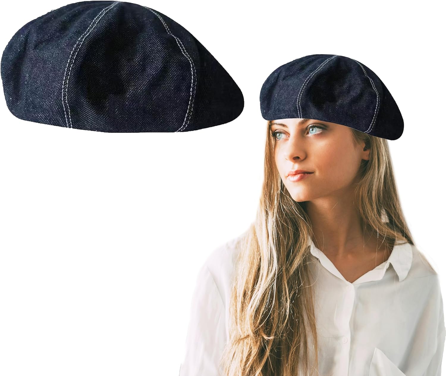 Women Denim Beret French Hat Flat Cap Sun Hat Casual Beanie Cap Casual Wear