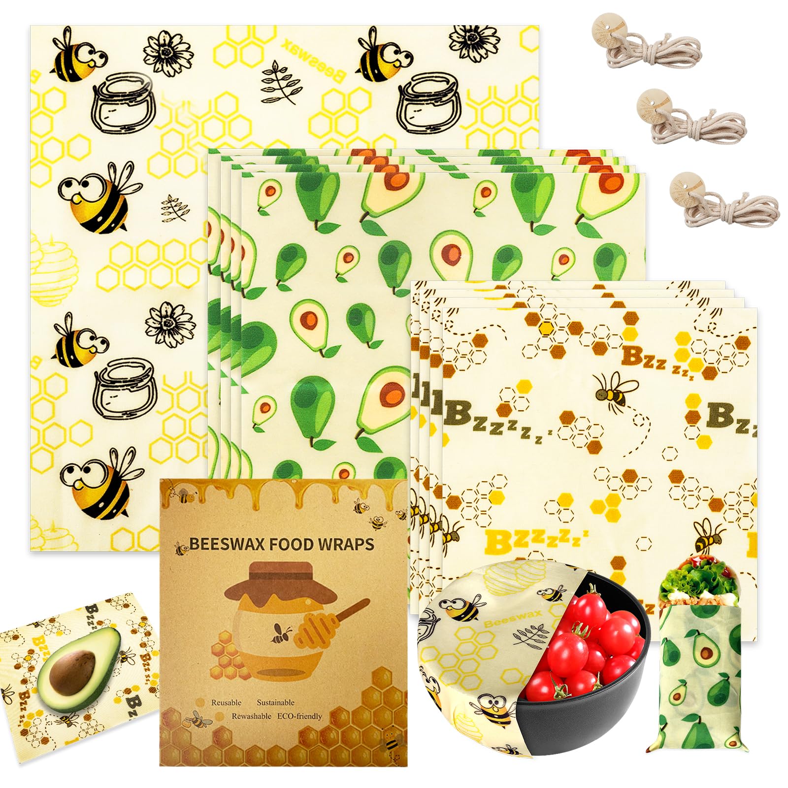 8 Involucri Cera D'Api Riutilizzabili - Per Conservazione Alimenti, Cotone Biologico - Foto 8