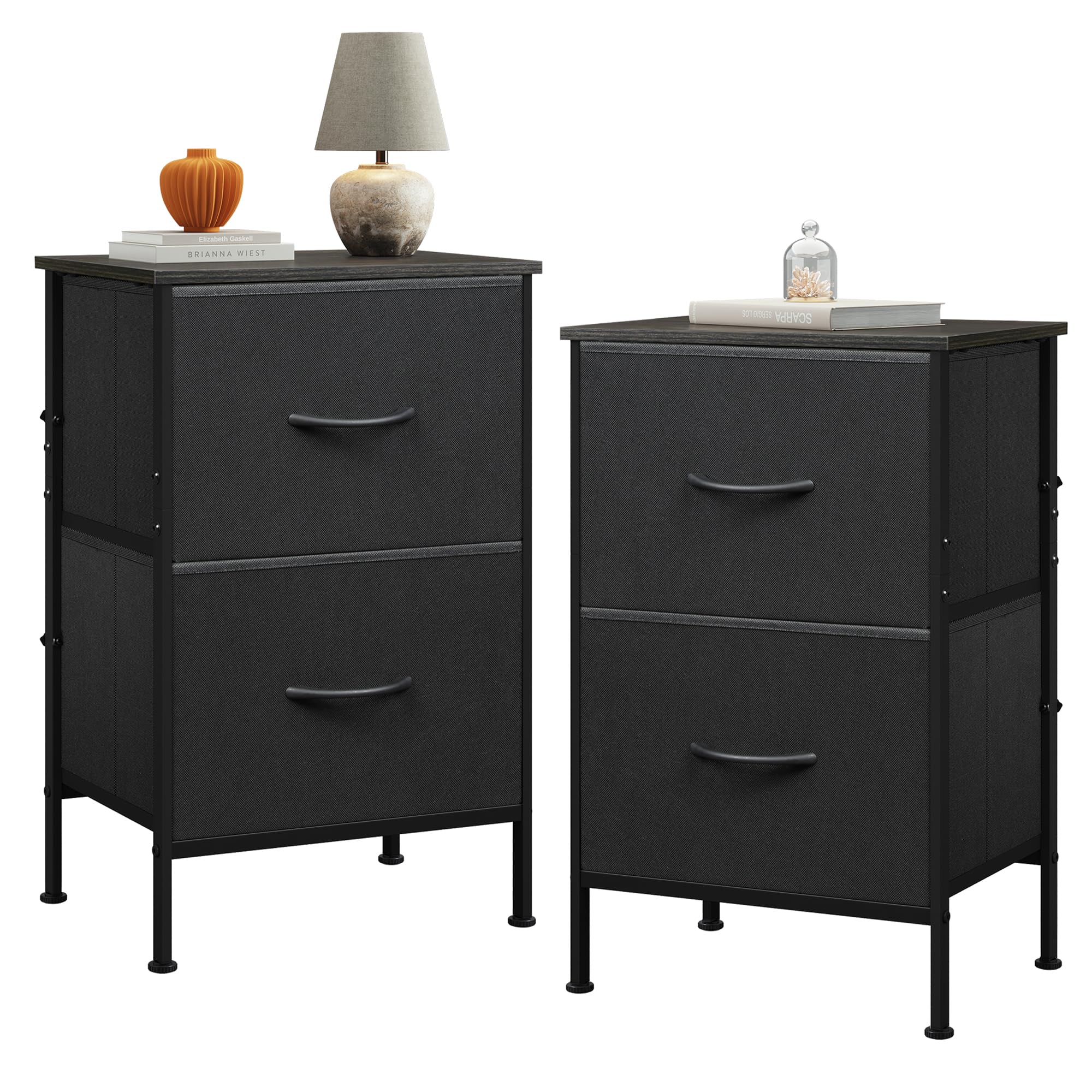 WLIVE Nightstand Set of 2, 2 Drawer Dresser for Bedroom, Small Dresser with 2 Drawers, Bedside Furniture, Night Stand, End Table with Fabric Bins for