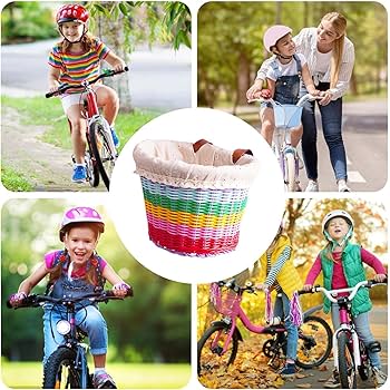 Amazon | 自転車編みバスケット、虹色 子供用自転車バスケット