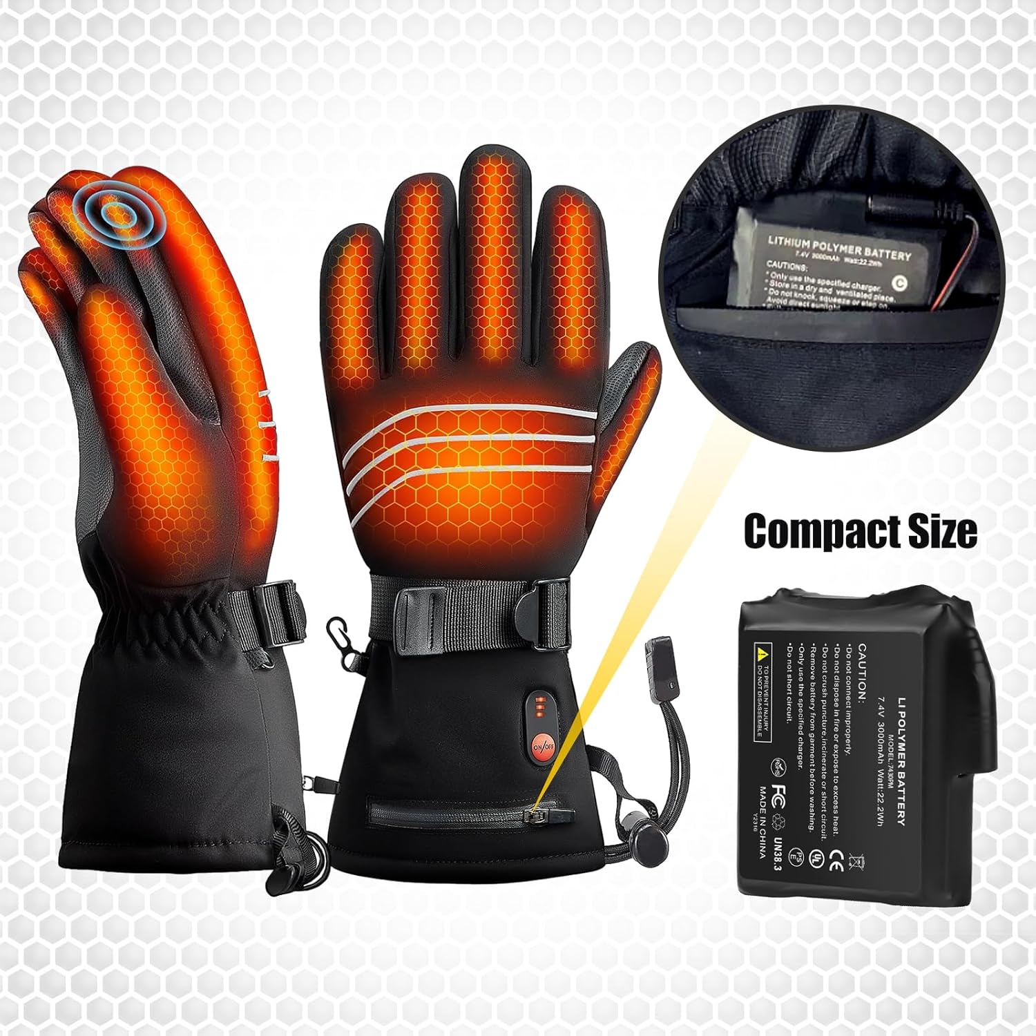 7.4V Battery Pack for Heated Gloves Socks, USB Charging Cable Rechargable Lithium Polymer Batteries for Heated Gloves Socks Hats Mittens Heating Pad (3000mah, 2) - Image 5