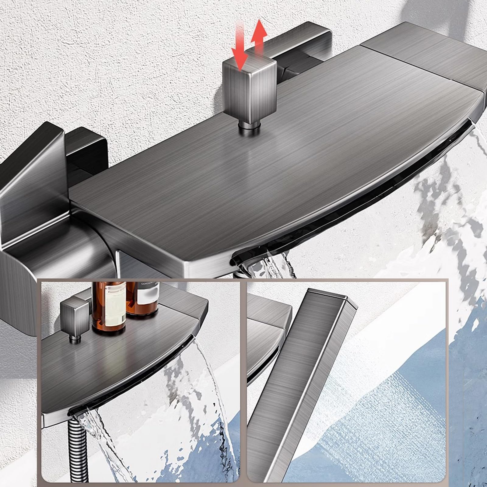 XJTNLB Grifo Bañera Cascada Gris Grifo de Pared Monomando de Bañera/Ducha Grifos para Ducha de Baño Moderno