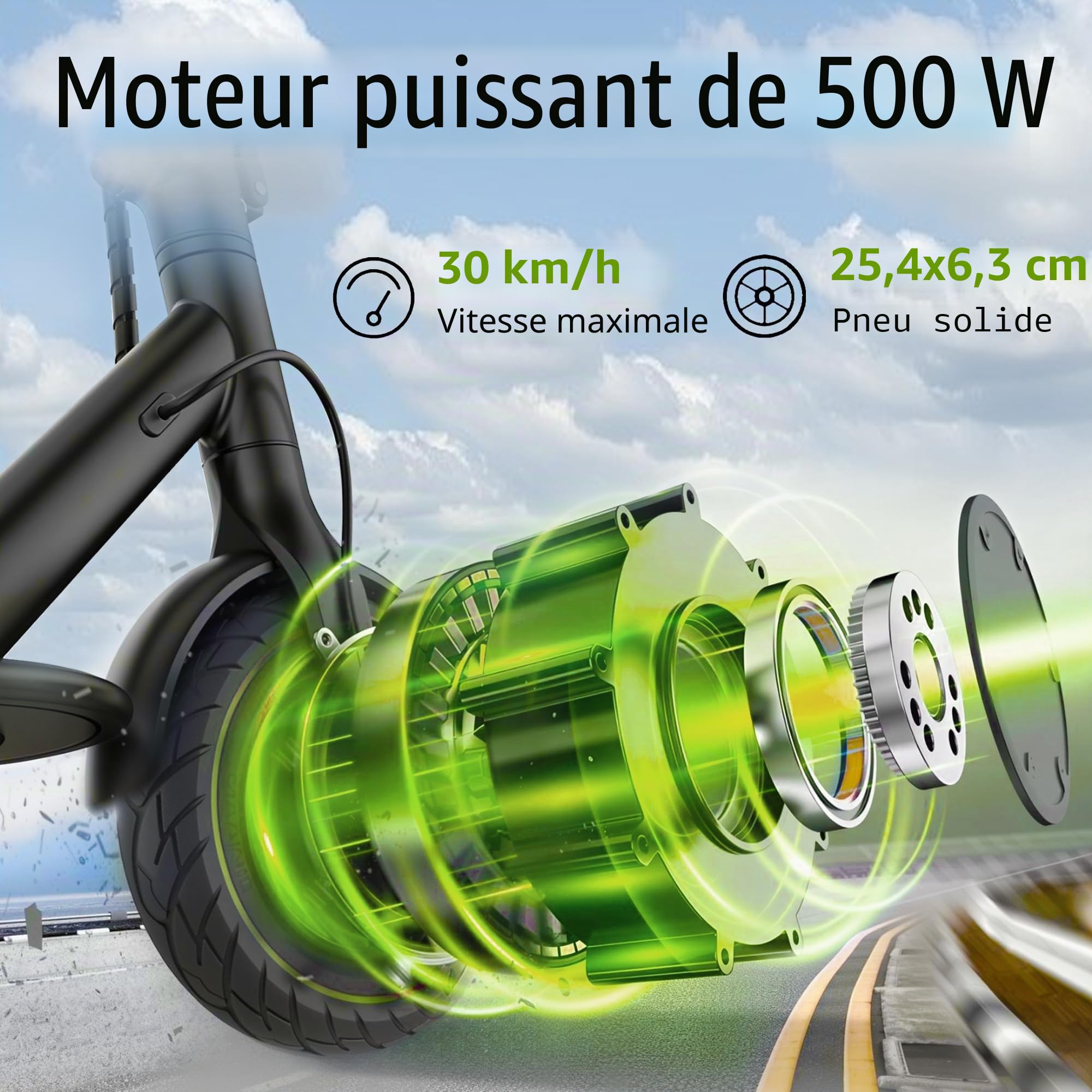 Moteur À Roue De 10x2.5 Pouces Avec Pneu Solide, Roue Motrice De 500W, Compatible Uniquement Avec La Trottinette Électrique Segway Ninebot Max G30P, Kit Moteur Arrière 60/70-6.5