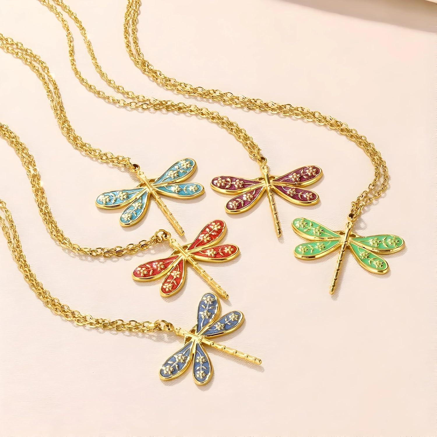 Color Stainless Steel Necklaces For Women Dragonfly Pendants Choker Vintage Insect Jewelry Accessories - Image 2