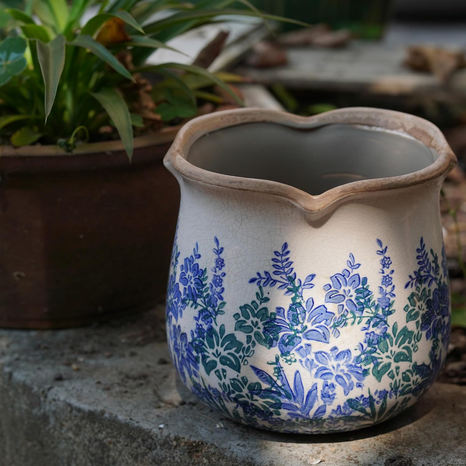 Dosayes Rustic Ceramic Planter, 6 Inch Tuscan Vintage Flower Pot with Drainage, Farmhouse Garden Pot for Indoor Plants, Kitchen & Garden Tuscan Decor, Plant Lover Gift (Cyan)