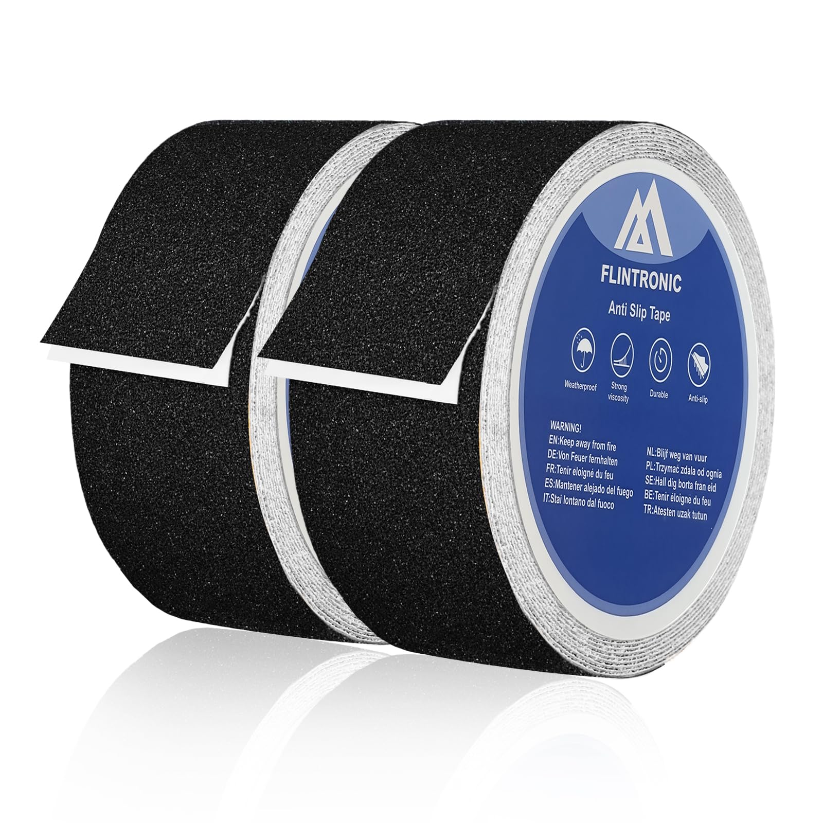 flintronic Anti-Slip Tape, 5CM x 5M Works Anti Slip Tape, Non Skid Strip Tape Abrasive Adhesive, High Traction Grip Tape, Anti-slip Adhesive Tape for Outdoor/Indoor Stairs Floors Ramps (2PC)