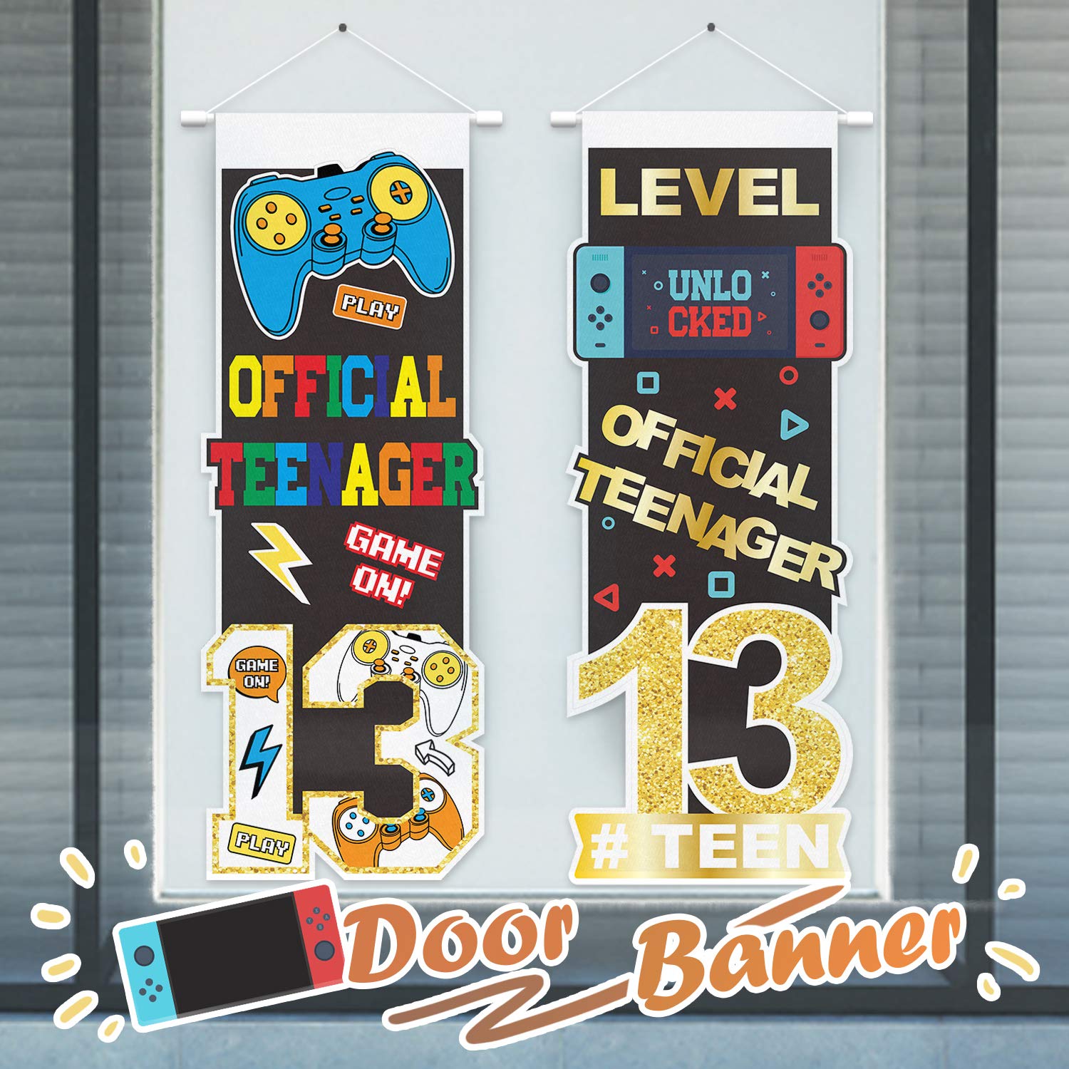 PAKBOOM Official Teenager Thirteen Birthday Game Door Banner Happy 13th Birthday Hanging Yard Porch Sign 13 Years Old Party Decorations Supplies