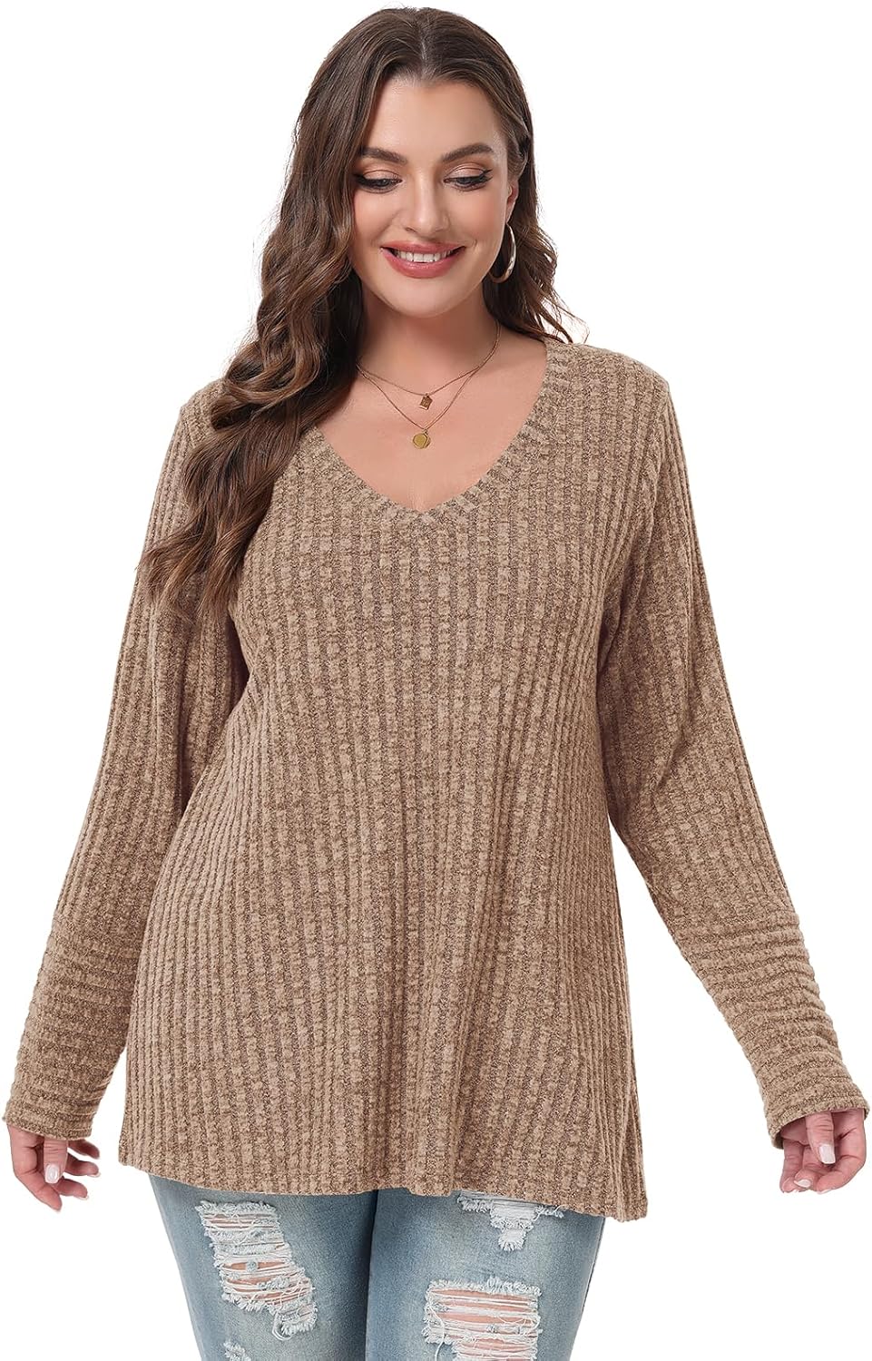 BELAROI Plus Size Long Sleeve Tops for Women Casual Shirts V Neck Tunic Sweaters Pullover Lightweight - Image 4