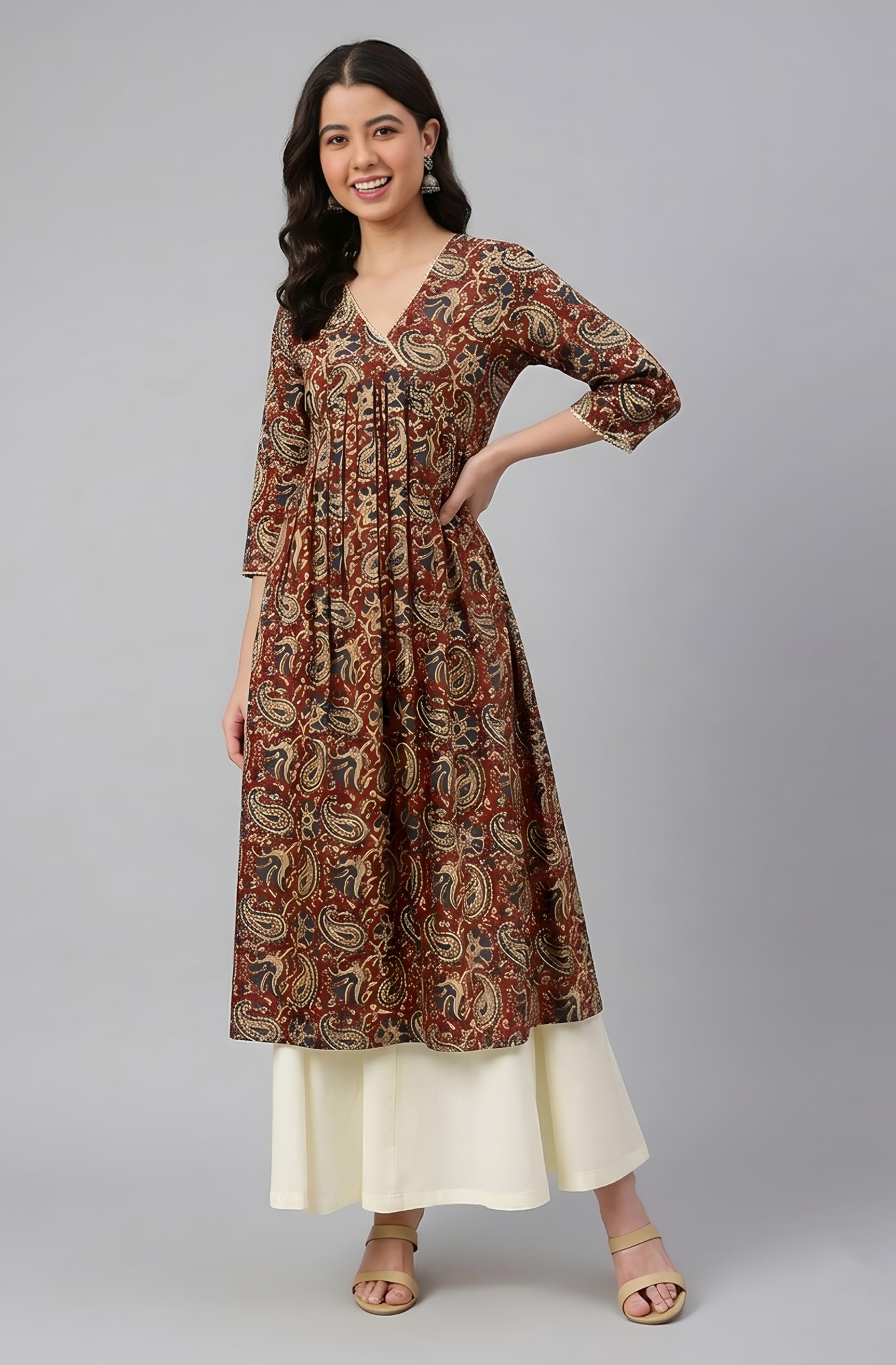 Janasya Women's Pure Cotton Floral Printed Flared Kurta