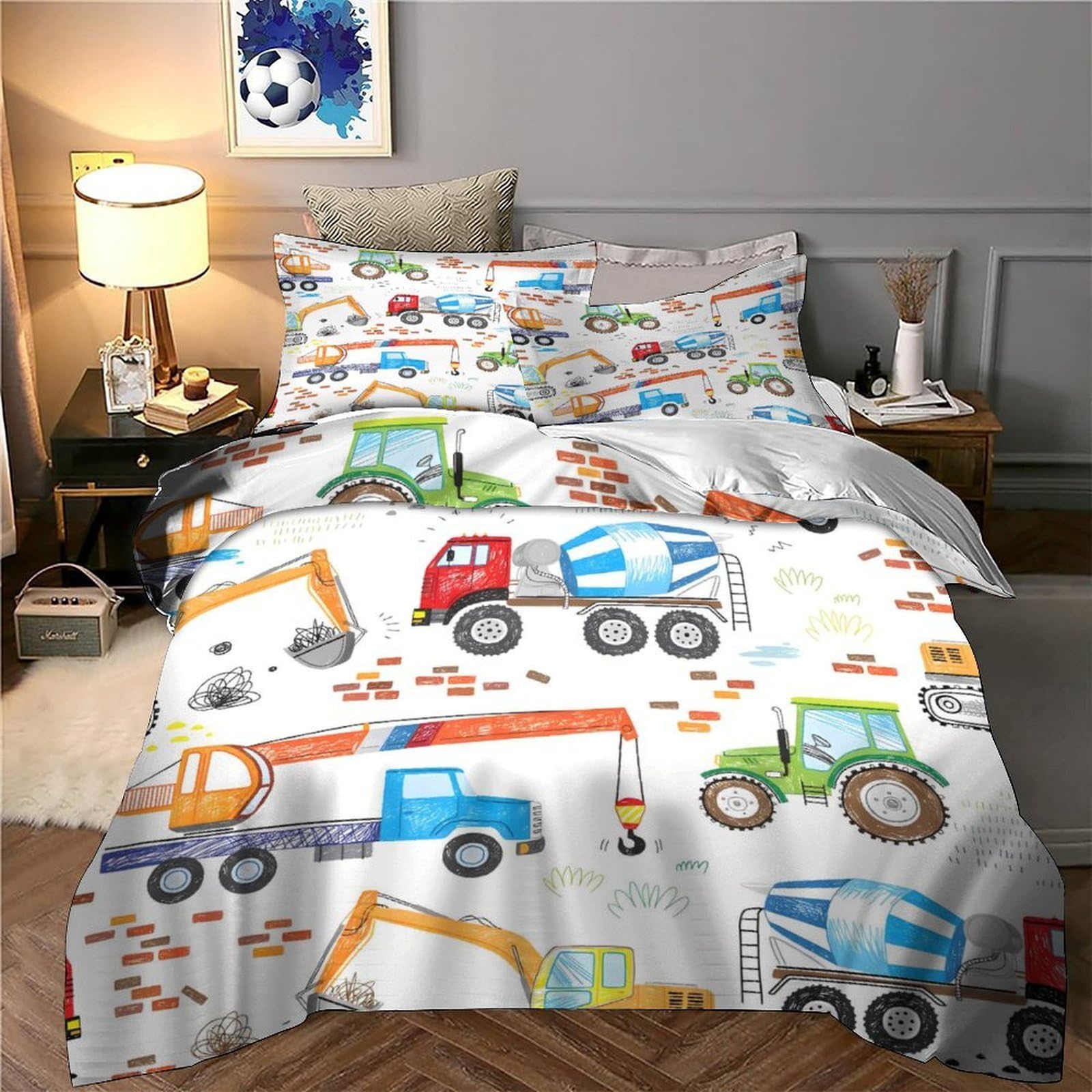 Bagger Traktor Bettwäsche Set Kinder Microfaser Jungenzimmer