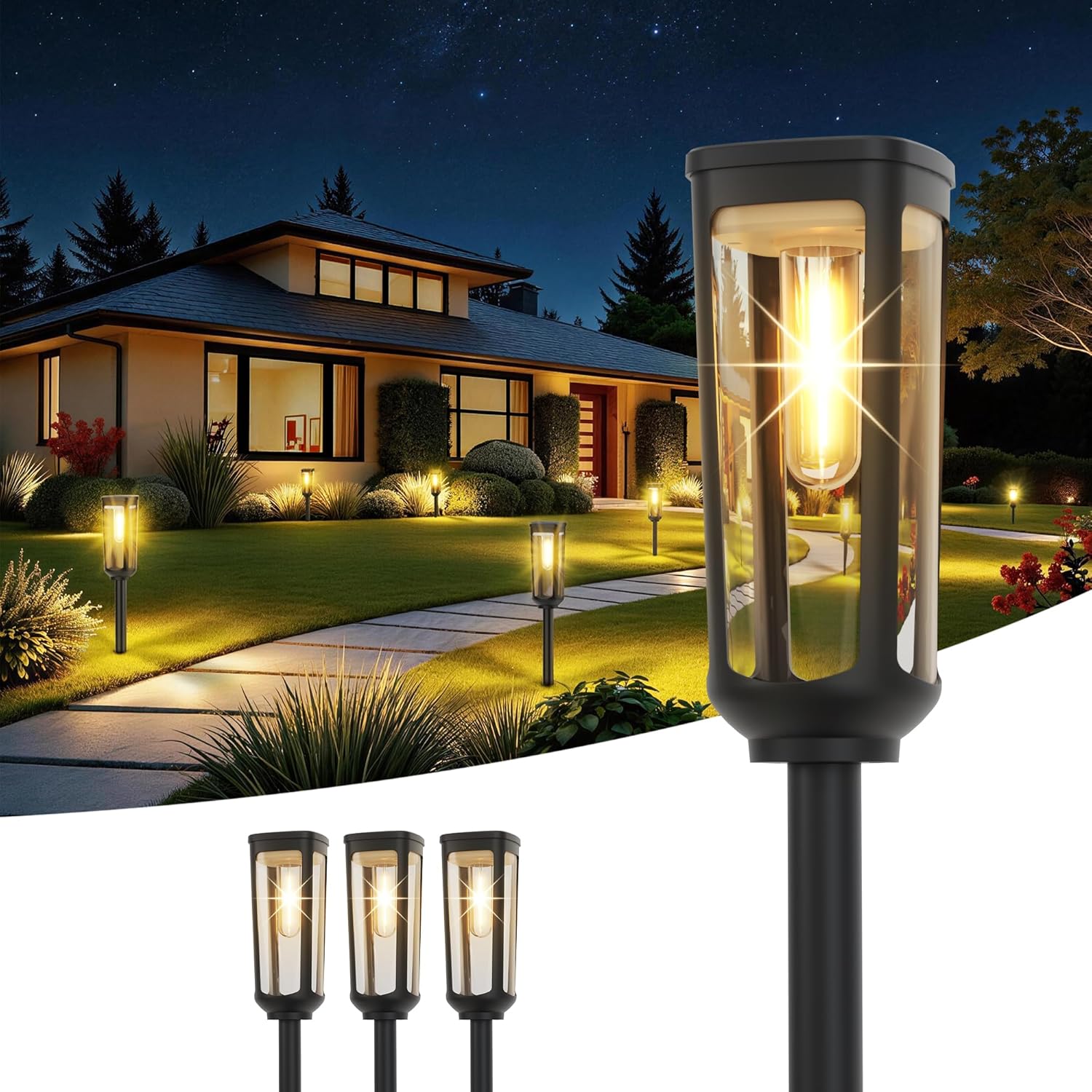 Solar Pathway Lights Outdoor Waterproof IP65, 4 Pack Warm White Solar Walkway Lights, Auto On/Off Outdoor Light for Lawn Garden Patio Driveway Decor Landscape Lighting