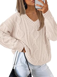 Oversized Cable Knit Sweaters for Women 2025 Cozy Pullover Knit Fall Outfits V Neck Cute Winter Clothing