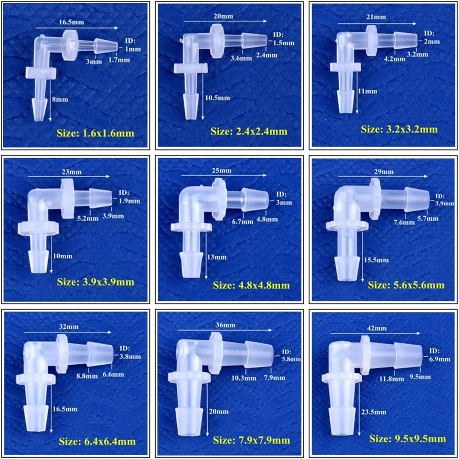 5~200pcs 1.6~11.1mm PP Elbow Connectors Aquarium Fish Tank Pagoda Joint Air Pump Aerator Fittings Irrigation Hose Joints(9.5x9.5mm,200 Pieces)