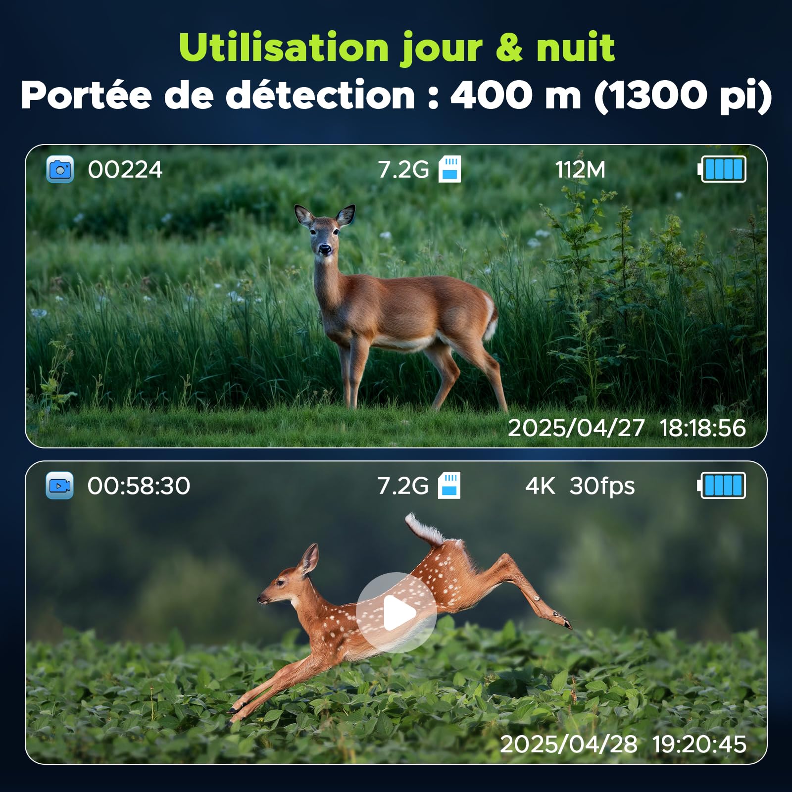 Jumelles Vision Nocturne, 112MP 4K Jumelles Nocturnes avec Zoom 12X & Portée 400m, Batterie 5000mAh Rechargeable, Carte 64GB Incluse, Vision Infrarouge, Idéal pour Chasse, Camping & Sécurité