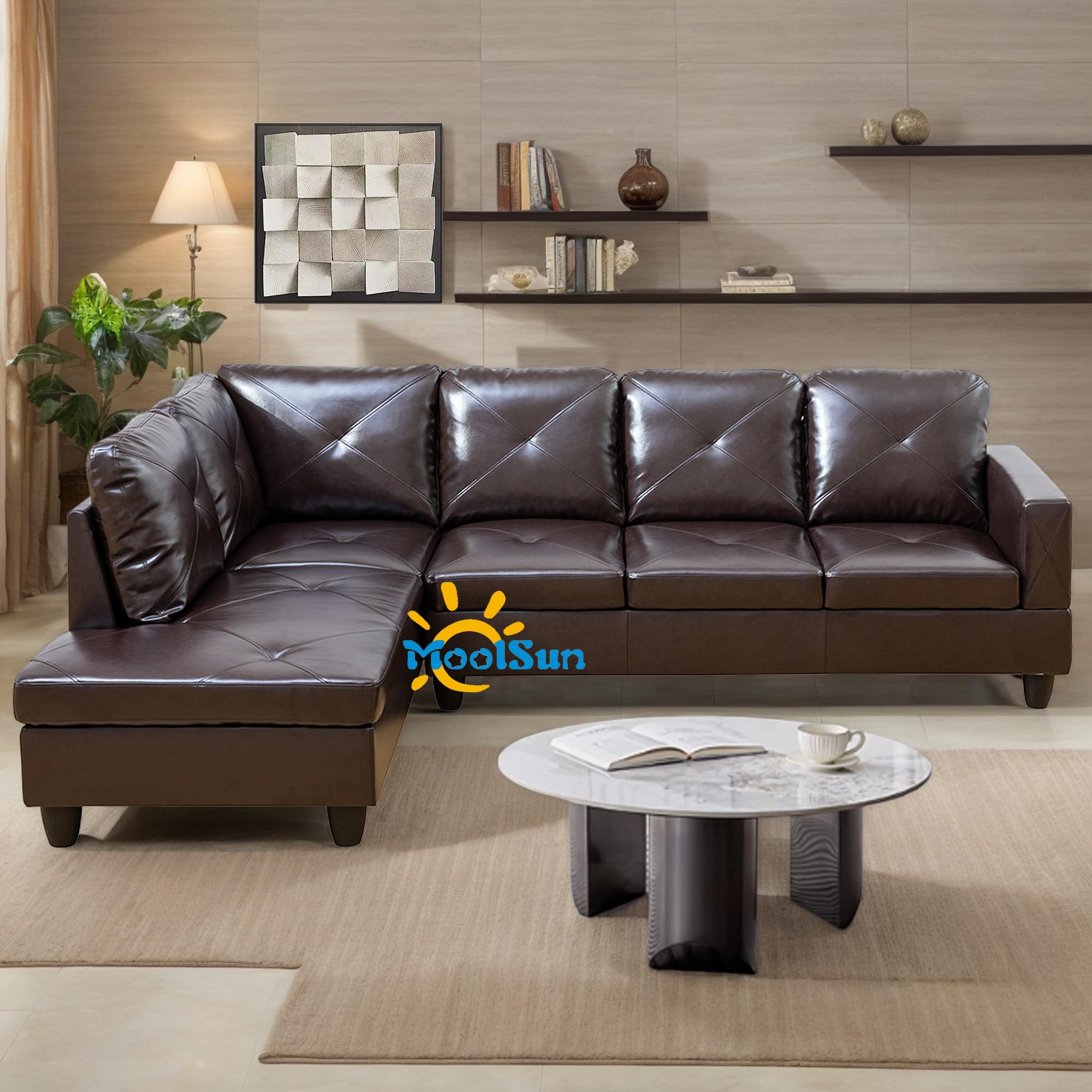 MOOLSUN L-Shaped Combination Sofa Set, Luxurious Synthetic Leather Living Room Sofa, Suitable for Living Rooms, Bedrooms, Apartments, and Offices