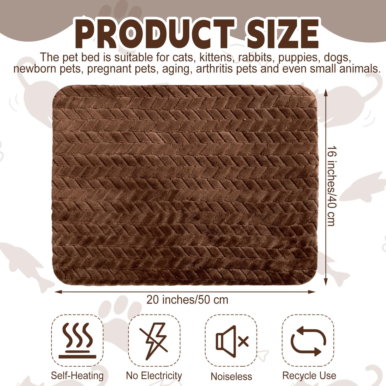Drydiet Selbstheizende Katzenmatte, selbstwärmend, rutschfest, warm, waschbar, Hundehütte, Bettmatte, abnehmbarer Bezug, Katzendecke für drinnen und draußen, 4 Stück (dunkler Kaffee)