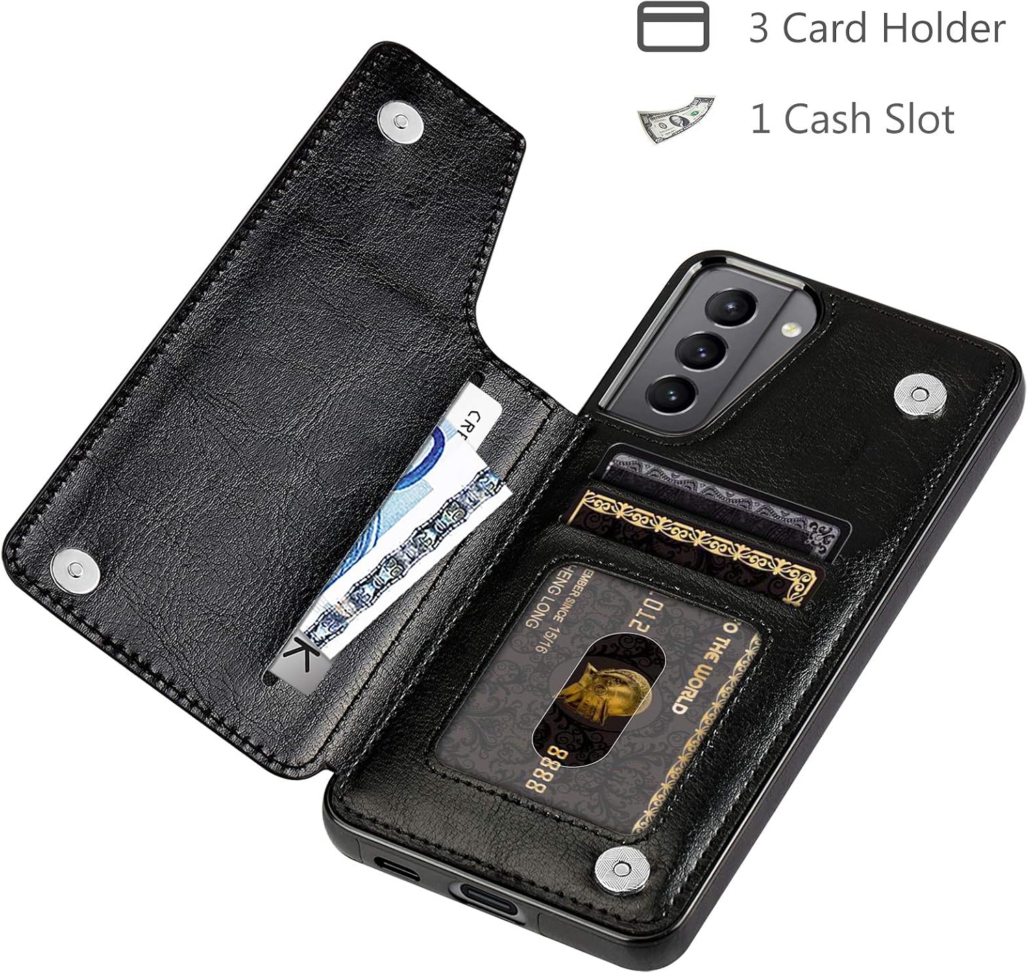 HianDier Compatible with Galaxy S21 5G Wallet Case Slim Protective Case Credit Card Holder Flip Folio Soft PU Leather Magnetic Closure Cover Compatible with Samsung Galaxy S21 6.2 Inch, Black