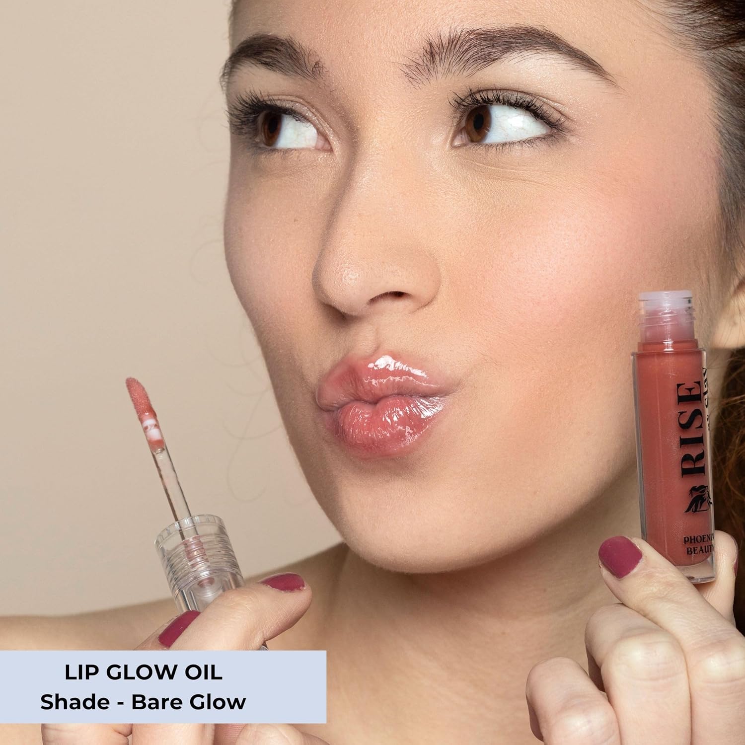 Rise & Slay Lip Glow Oil for Soft & Shiny Lips, Nourishing Care with Hyaluronic Acid, Jojoba & Castor Oil, Vitamin E, Sheer - Nude Glow, Hydrating Lip Treatment, Summer Lips (Bare Glow, 4.5 ml) - Image 2