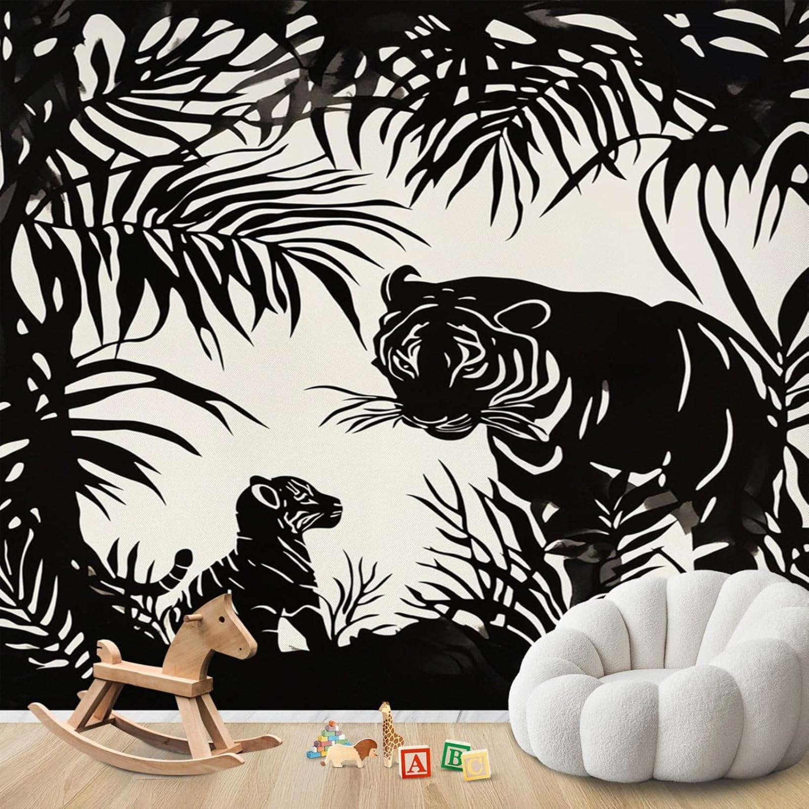 Photo Wallpaper Tiger In The Jungle Wallpaper Silhouette Animal Motif Non-Woven Modern Living Room Bedroom Children's Room Wall Decoration Motif Wallpaper,350cmx256cm Stickers - Frameless Painting - P