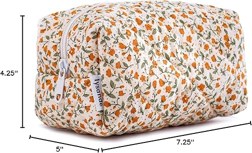 Miniatura 2 de LYSANDE Bolsa de maquillaje acolchada floral Puffy, Neceser Tote, Cosméticos Bolsa, Bolso de cosméticos floral, 2 flores rojas, Bolsa de maquillaje