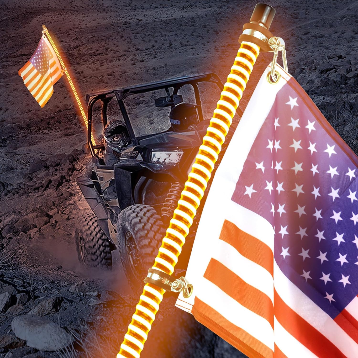 2FT Red White Blue Whip Light,2025 Upgraded COB Whip Light fit for UTV ATV Polaris RZR SXS Can-Am