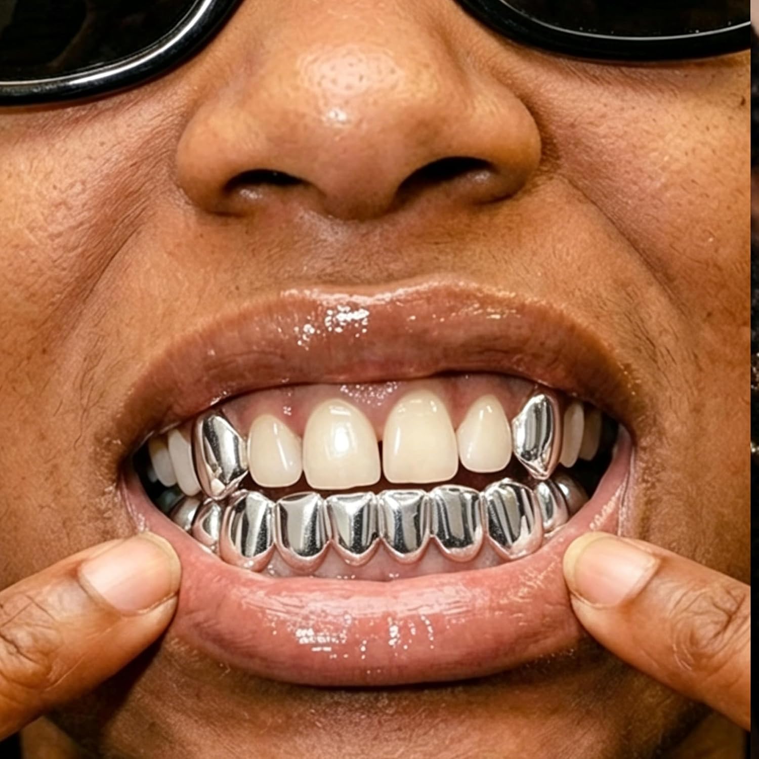 Longita 1set Silver Grills for Your Teeth Grillz for Women Teeth Men Silver Tooth Cap Grillz for Women Mouth Grills Upper Lower Tooth Jewelry Hip Hop Freaknik Outfits Custom Accessory Halloween Party