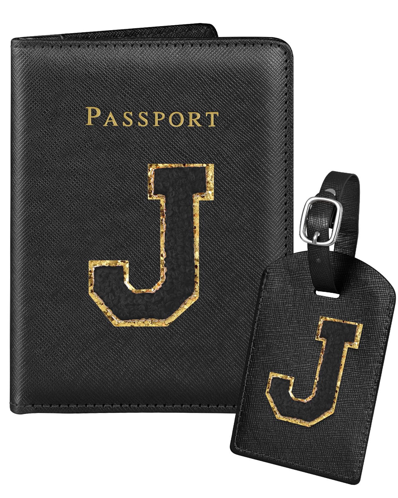 Slohif Passport Holder Initial Lugguage Tag Set Suitcase Cover Wallet Case for Travel Women - Leather Letter Passport Book Personalized Organizer Card