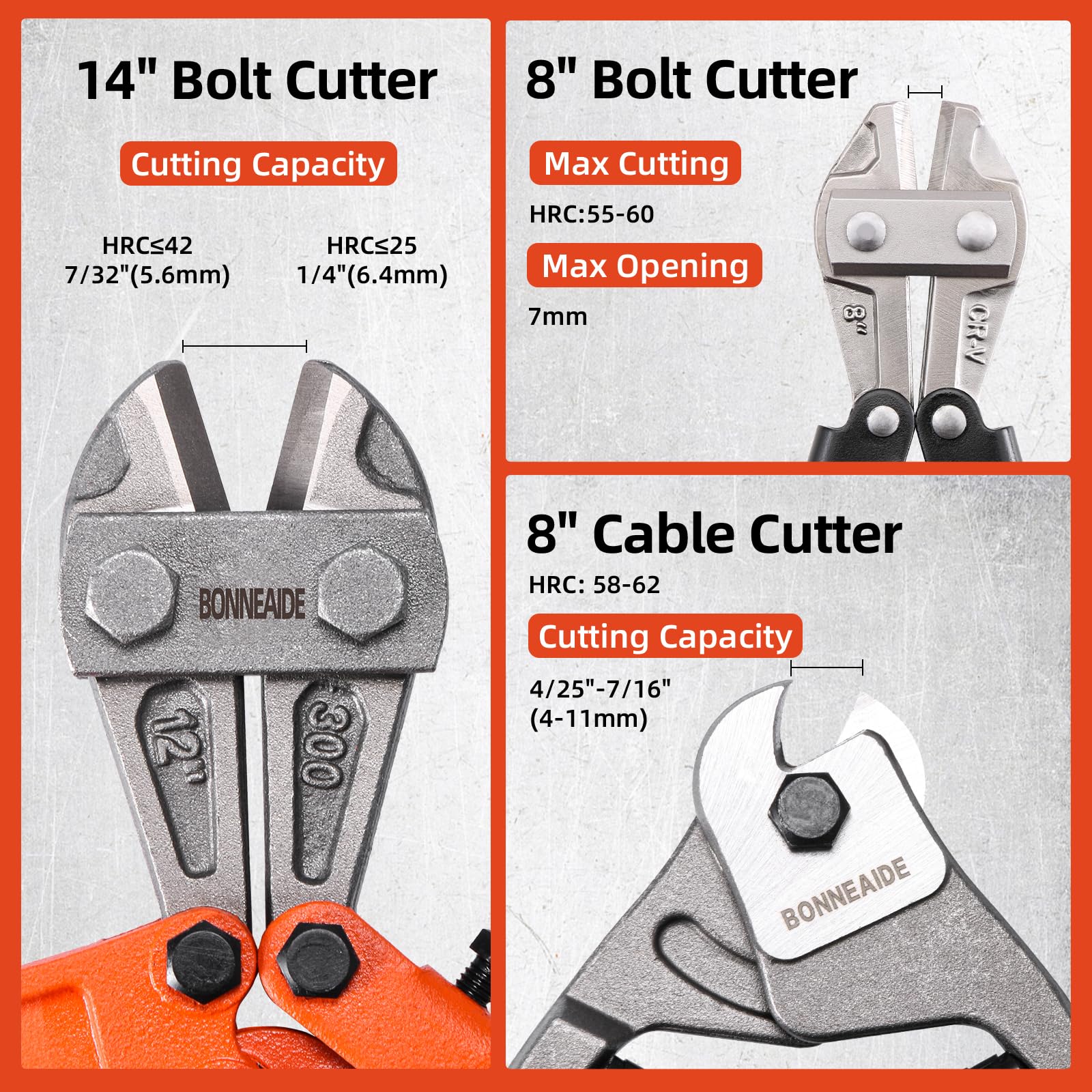 BONNEAIDE 3pcs Bolt Cutters Pliers Set, 14