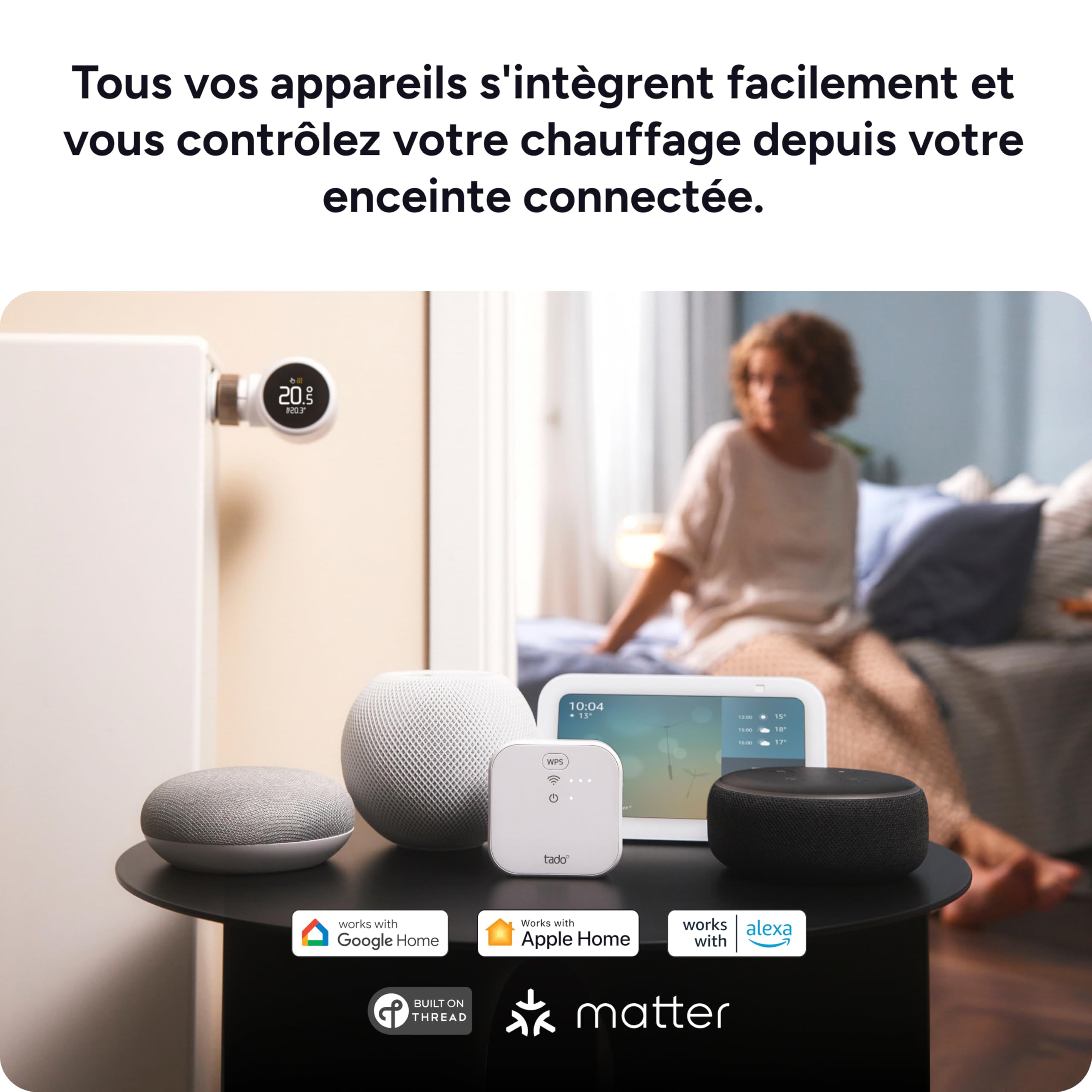 tado° Smart Thermostat X, commande du radiateur via l’application et l’enceinte connectée (Alexa, Siri, Google Assistant), installation DIY, pas compatible avec tado° V3+