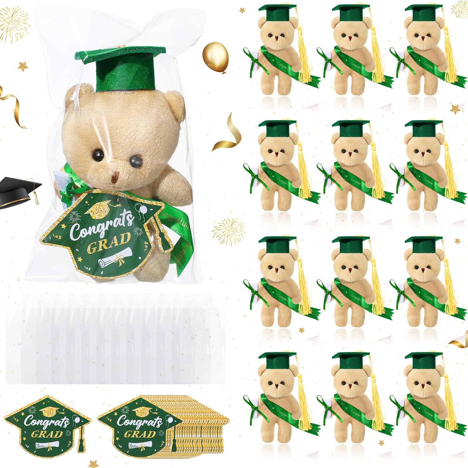 12 Mini Osos De Graduación, Osos De Peluche Con Birrete, Osos De