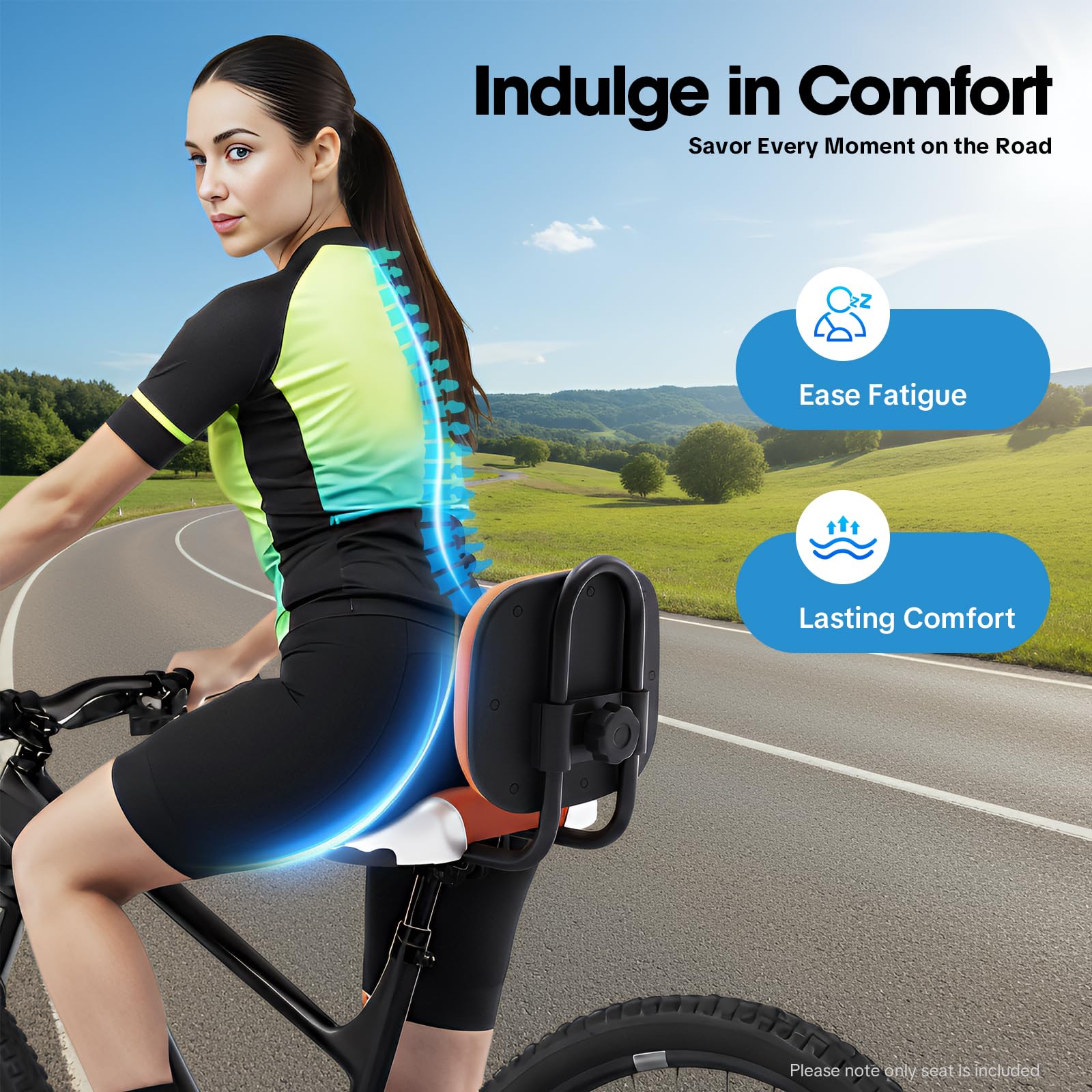 Siège de vélo avec dossier, selle de vélo confortable surdimensionnée pour hommes et femmes, siège de selle à trois roues réglable en hauteur pour vélo de ville, vélo de banlieue vélo électrique