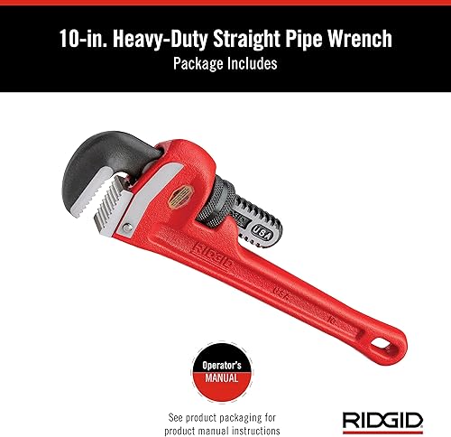 Miniatura 7 de RIDGID 31010 - Llave de tubo recta resistente modelo 10 llave de fontanería de 10 pulgadas rojo negro 9843in 10 pulgadas