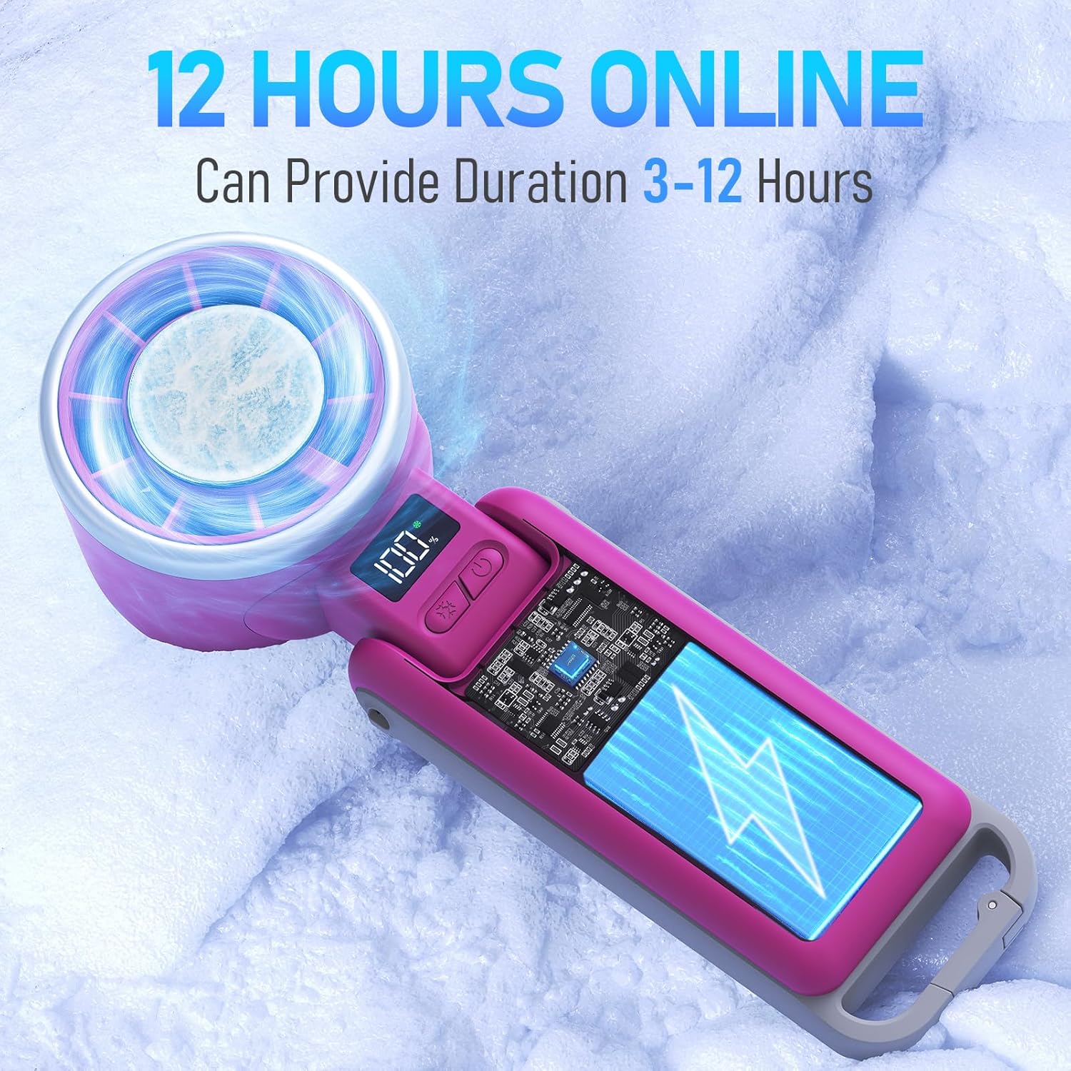 PlayHot Portable Handheld Turbo Fan with Ice Cooling, Rechargeable Personal Fan, Up tp 12Hrs Cooling, 5 Speed 25550RPM Powerful Portable Fan for Travel, Outdoor, Camping, Hiking (Magenta)
