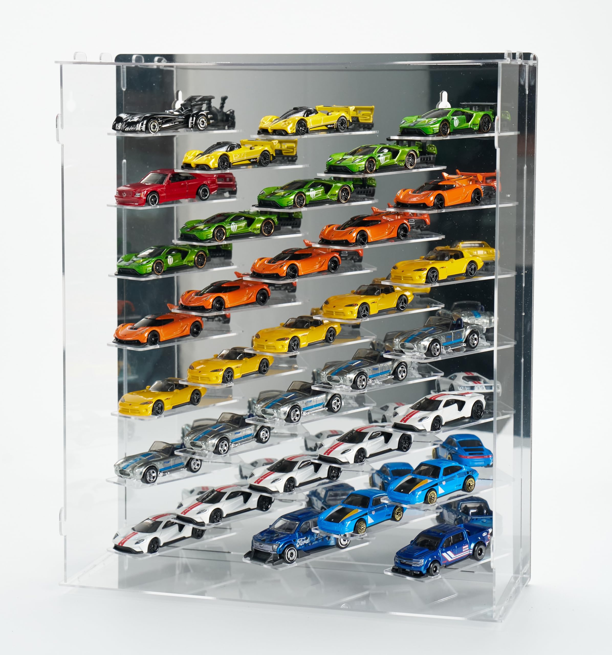 Acrylic Display & Storage Case for 1:64 Scale Diecast Cars, Compatible with Hot Wheels Cars - Wall Mountable/Tabletop Display Case with LED Lights & Dustproof Cover - 33 Park Maximum 40 Toy Cars