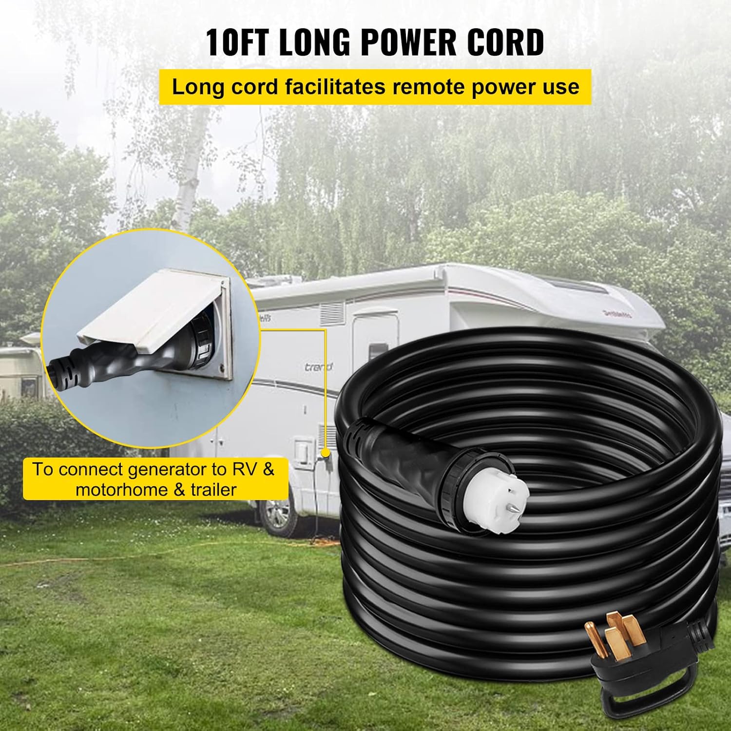 VEVOR 10 FT 50 Amp Generator Extension Cord STW 45446 + 45505 Generator Cord 125V 250V Generator Power Cord N14-50P & SS2-50R & CS6364 Twist Lock Connectors