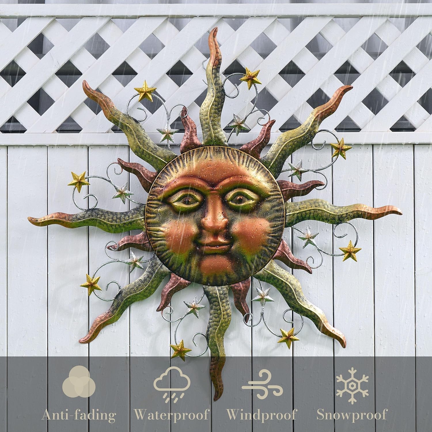 TERESA'S COLLECTIONS Sun Metal Wall Art for Outdoor Decor,21" Bronze Sun Face 3D Wall Decor for Garden Decor,Rustic Retro Hanging Sculpture for Outside Living Room Home Patio Farmhouse Gifts for Mom