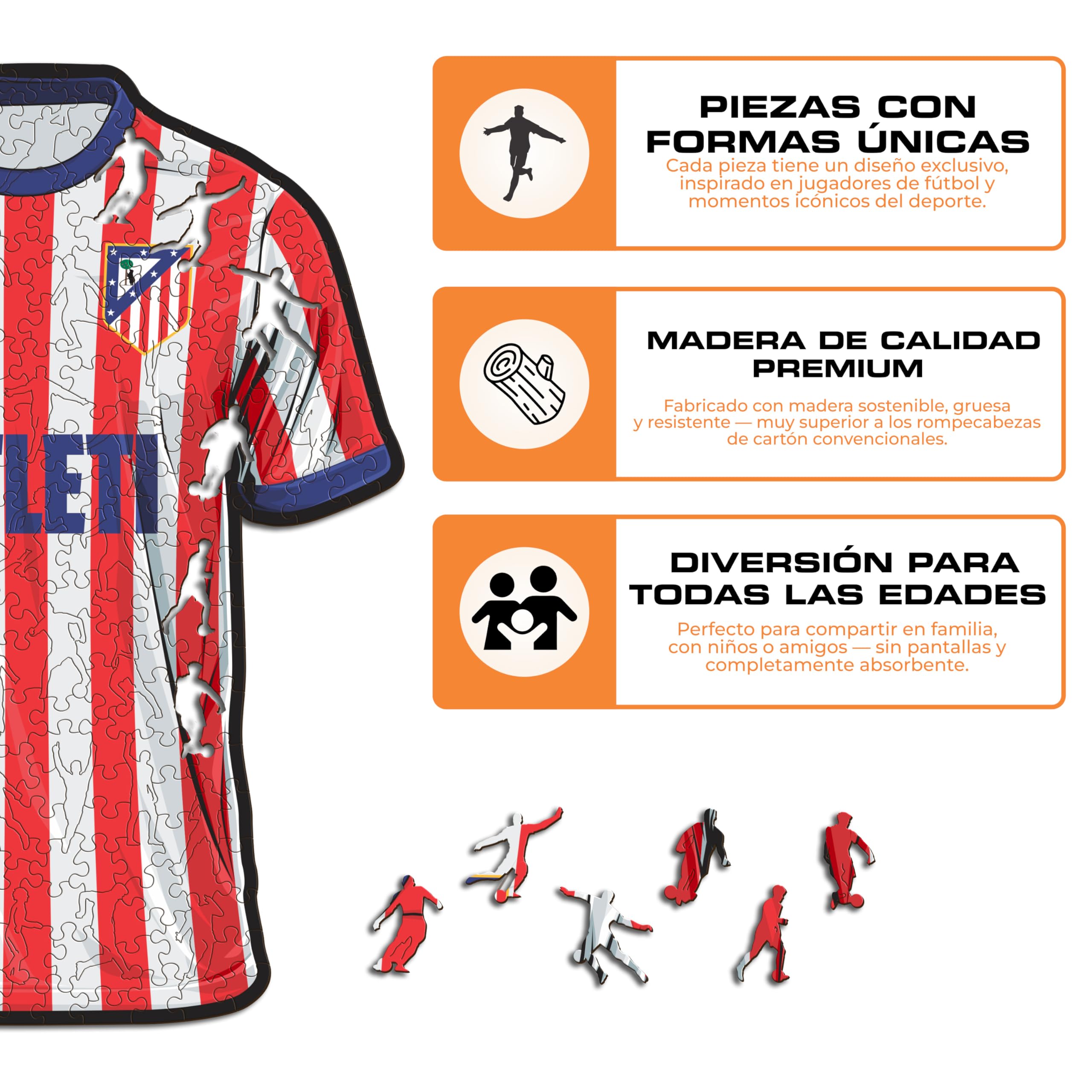 Iconic Puzzles - Atletico Madrid T-Shirt, Oficjalnie licencjonowane drewniane puzzle, prezent dla dorosłych i dzieci, rozmiar M, 270 sztuk