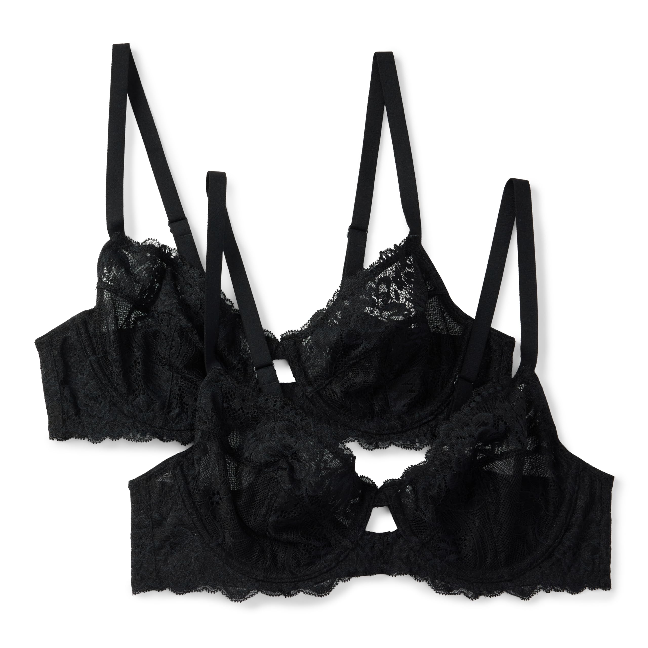 Amazon Essentials Reggiseno a Balconcino in Pizzo Elasticizzato Donna, Confezione da 2