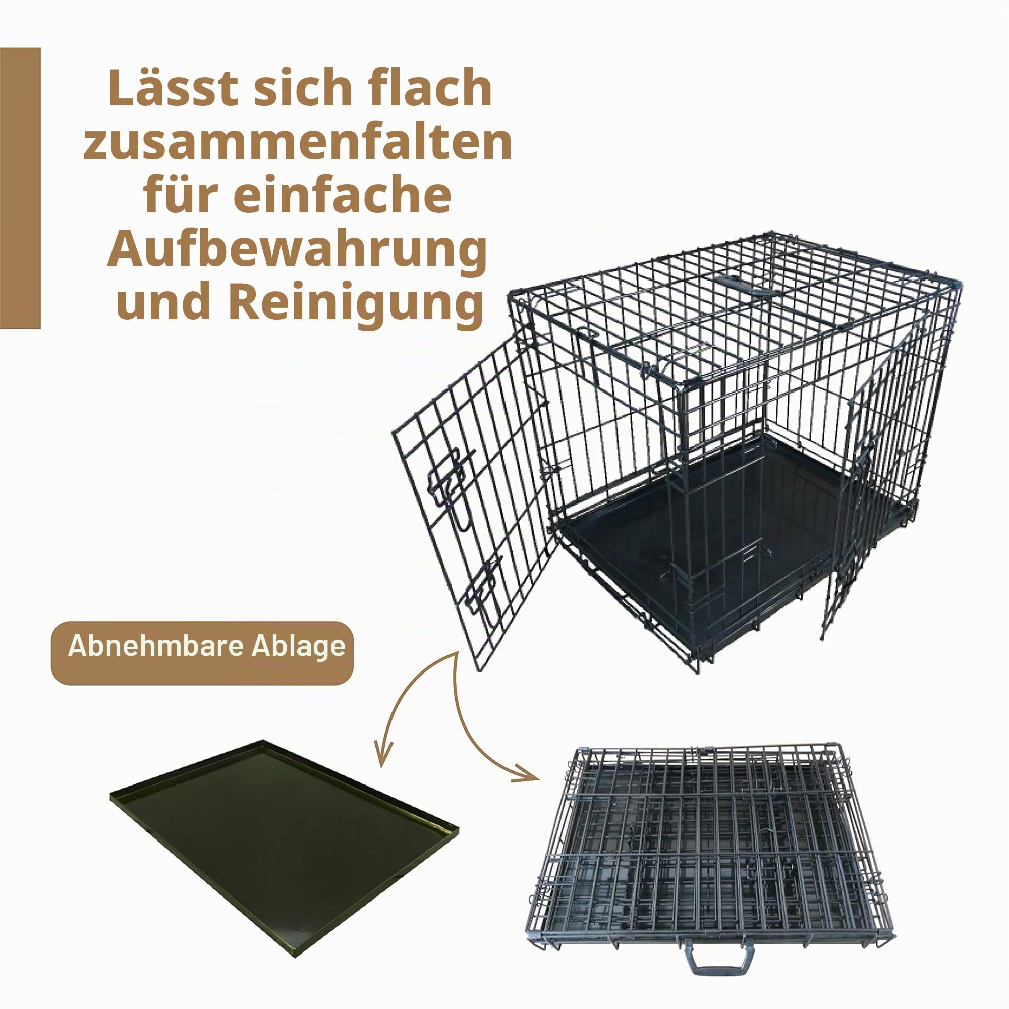 Ellie-Bo Hundekäfig, für kleine bis große Hunde, zusammenklappbar, Bodenschale aus Metall lässt sich herausnehmen, aber nicht zerbeißen, 2 silberfarbene Türen, mittelgroß mit ca. 76 cm, schwarz