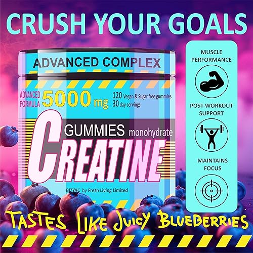Miniatura 5 de Gomitas de monohidrato de creatina, 0.18 oz, crecimiento muscular, creatina preentrenamiento para hombres y mujeres, creatina saborizada y
