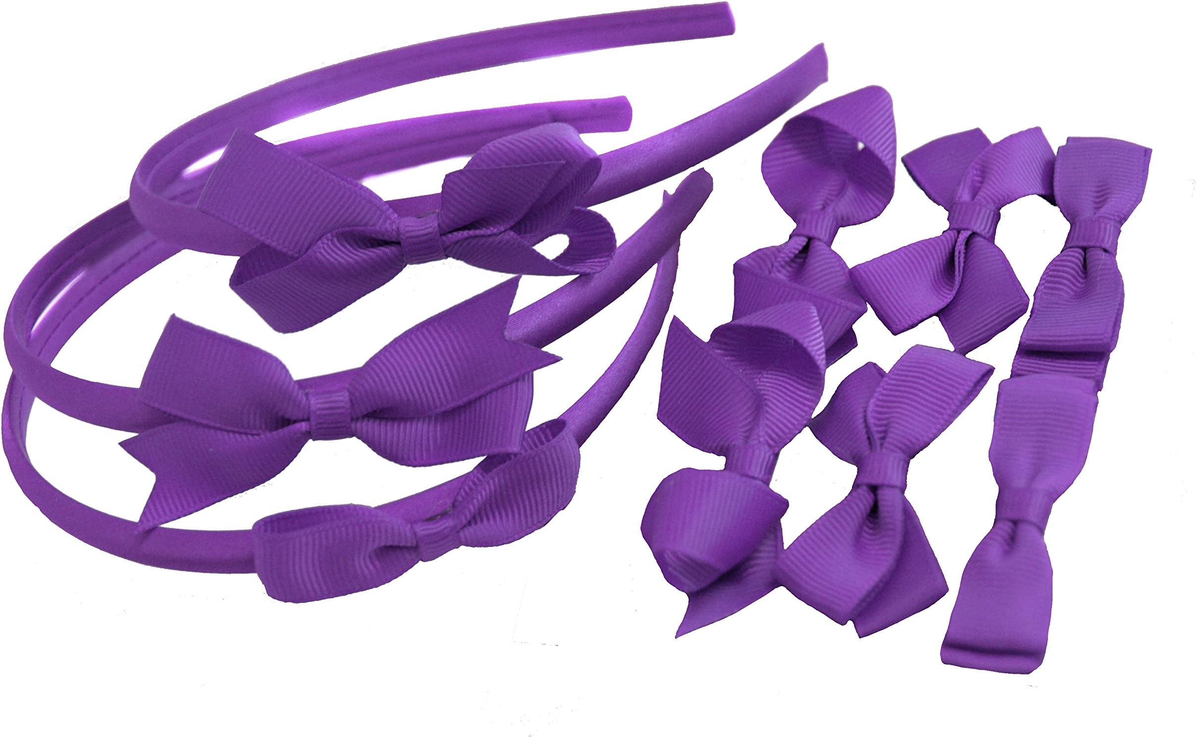 Set Headbands 3 Pairs School Bows Girls Small Hair Grosgrain Ribbon Clips Hair Accessories Uniform (Purple)
